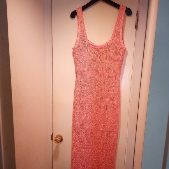 Guess crochet Liza sleeveless maxi dress boho XL peach/orange w/sequins NWT - Picture 6 of 14